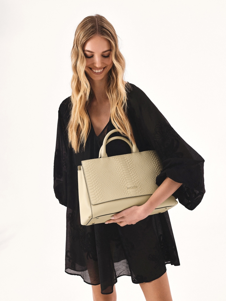 Beżowa torebka ze skóry z podwójnymi uchwytami ROSE