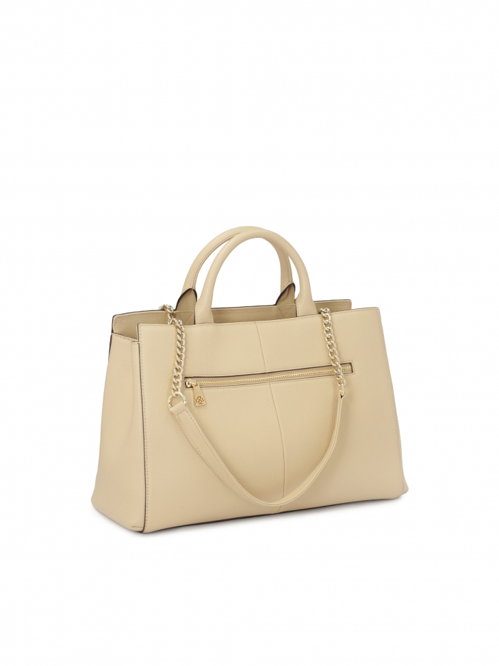 Beżowa torebka ze skóry z podwójnymi uchwytami ROSE