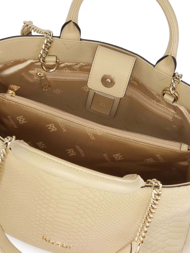 Beżowa torebka ze skóry z podwójnymi uchwytami ROSE