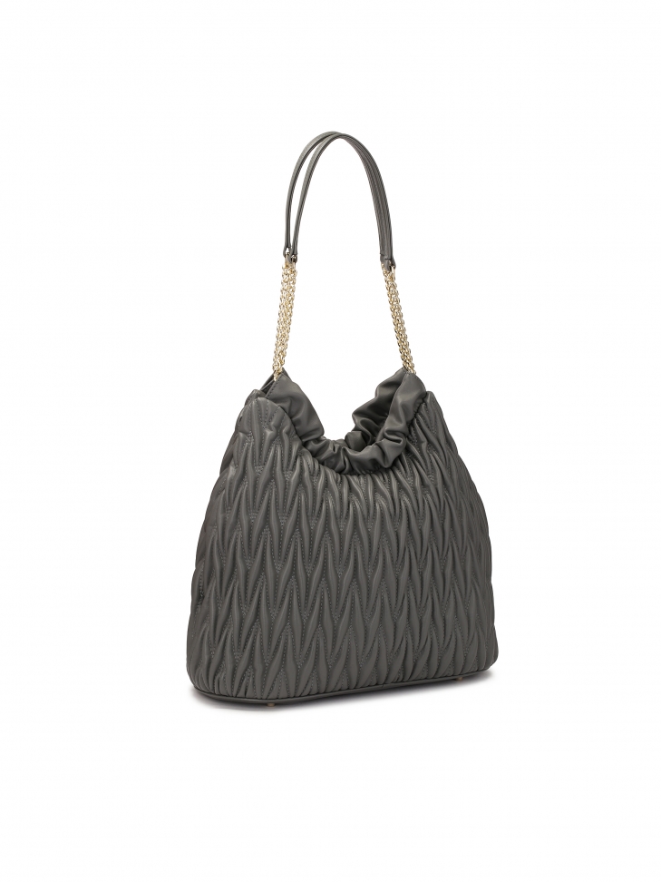 Pikowana szara torebka z długimi uchwytami  SOLENE