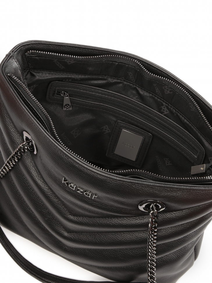 Pojemna torebka na ramię z okuciami gun metal JASMINE