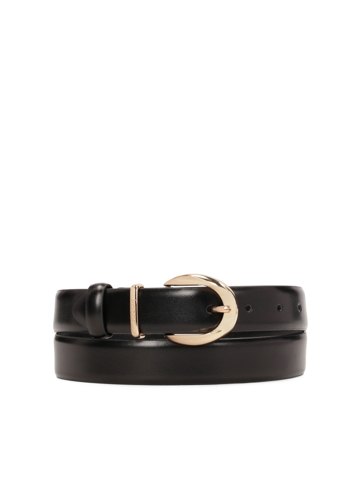 Gładki czarny pasek z minimalistyczną klamrą RAVELLA