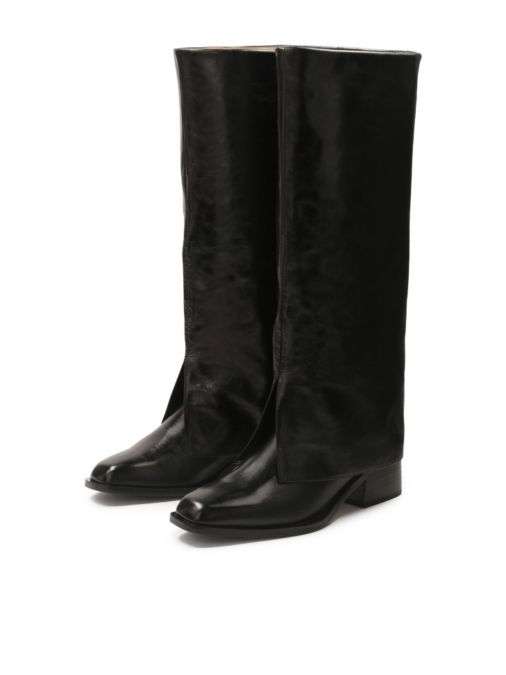 Skórzane czarne kozaki z wywiniętą cholewką KS MARGOT