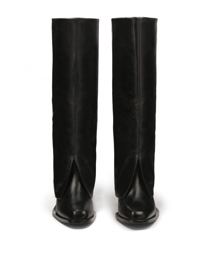 Skórzane czarne kozaki z wywiniętą cholewką KS MARGOT