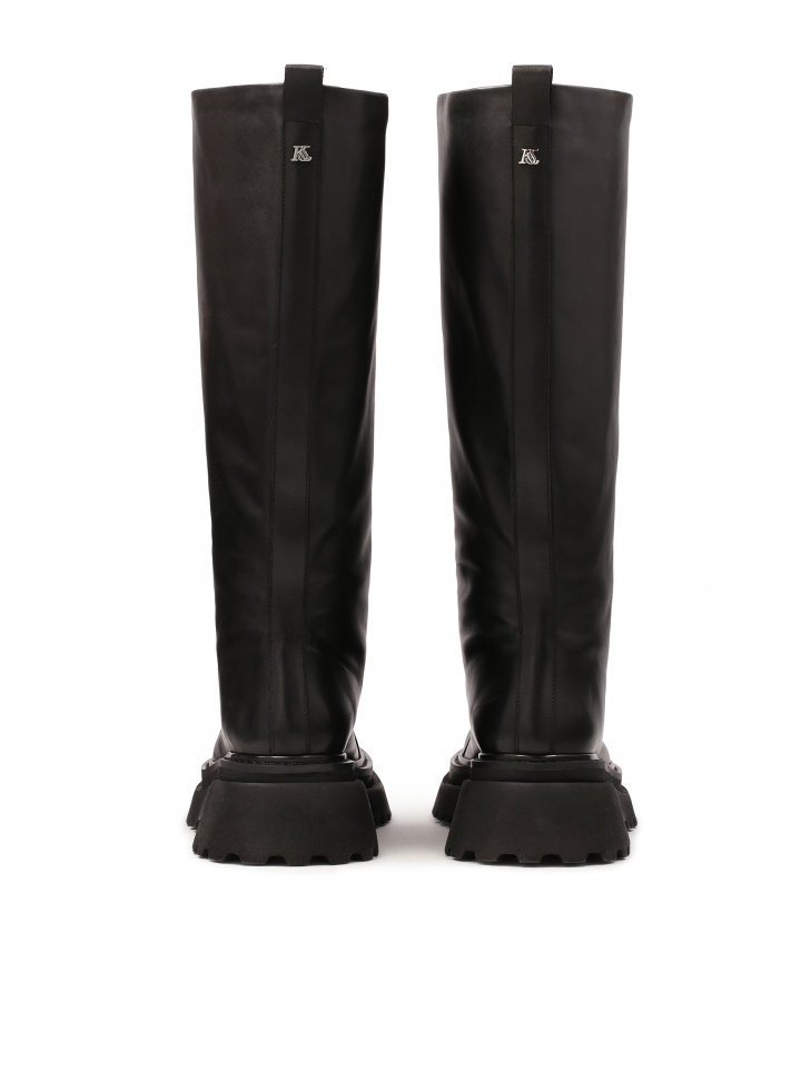 Czarne kozaki na grubej podeszwie z szeroką cholewką  KS ASTRID