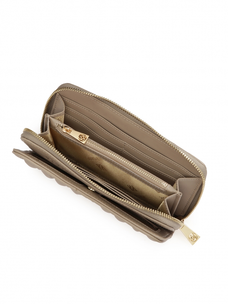 Skórzany duży portfel na zamek w taupe kolorze  ROLETTE