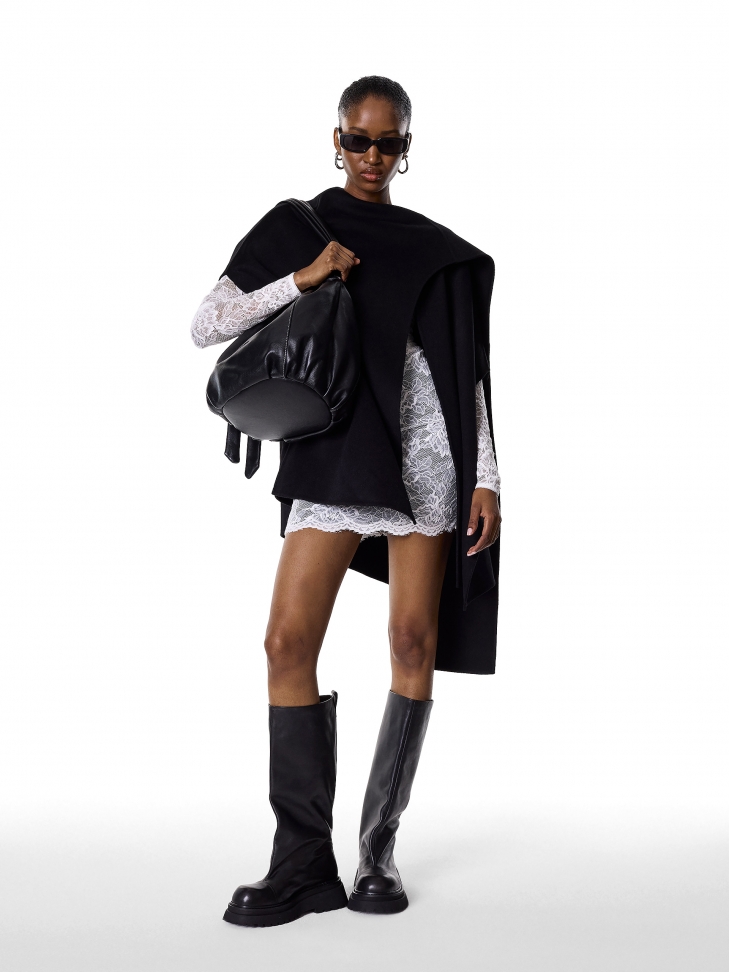 Czarna torebka worek z miękkiej skóry KS NOEMIE