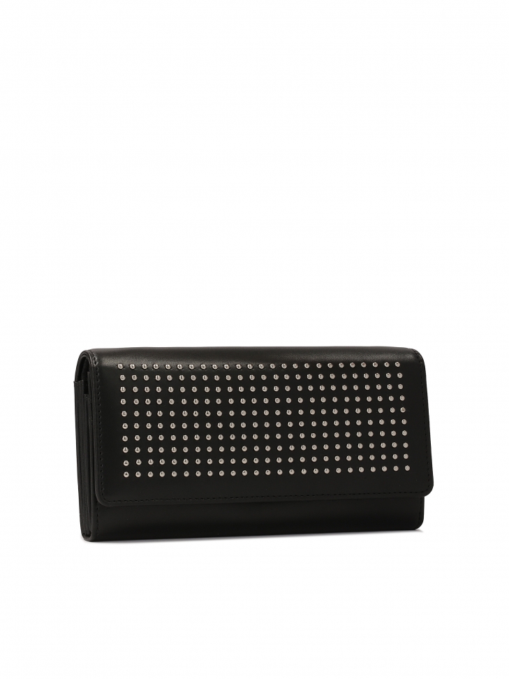 Duży portfel ze skóry ozdobiony srebrnymi dżetami JOLENE