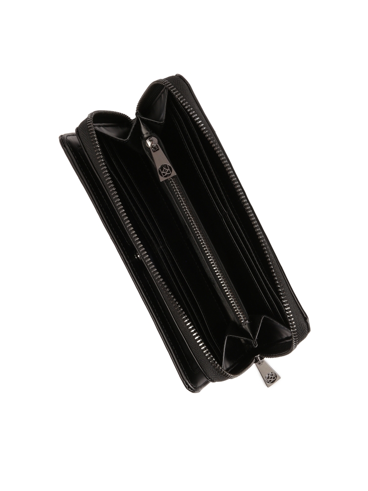 Pikowany czarny portfel z błyszczącej skóry  ROLETTE