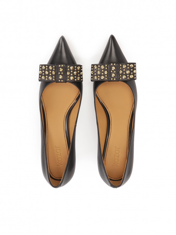 Czarne czółenka z dużymi zdobionymi kokardami ALYSSA