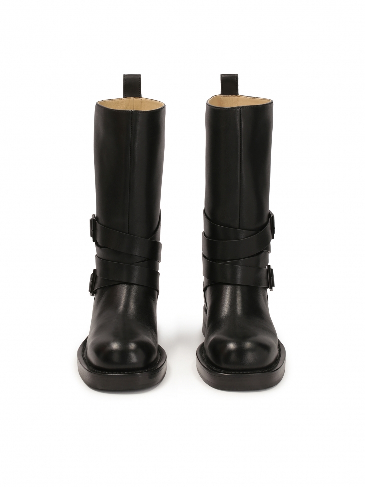 Skórzane czarne buty w stylu motocyklowym  KS LEVEN