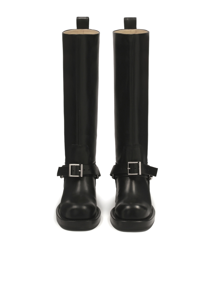 Czarne kozaki z wsuwaną cholewką na płaskiej podeszwie KS LEVEN