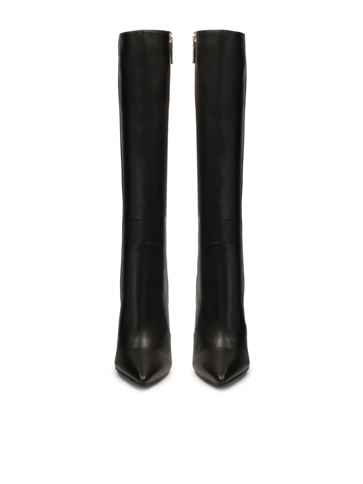 Czarne skórzane kozaki na wysokim obcasie FLORIEN