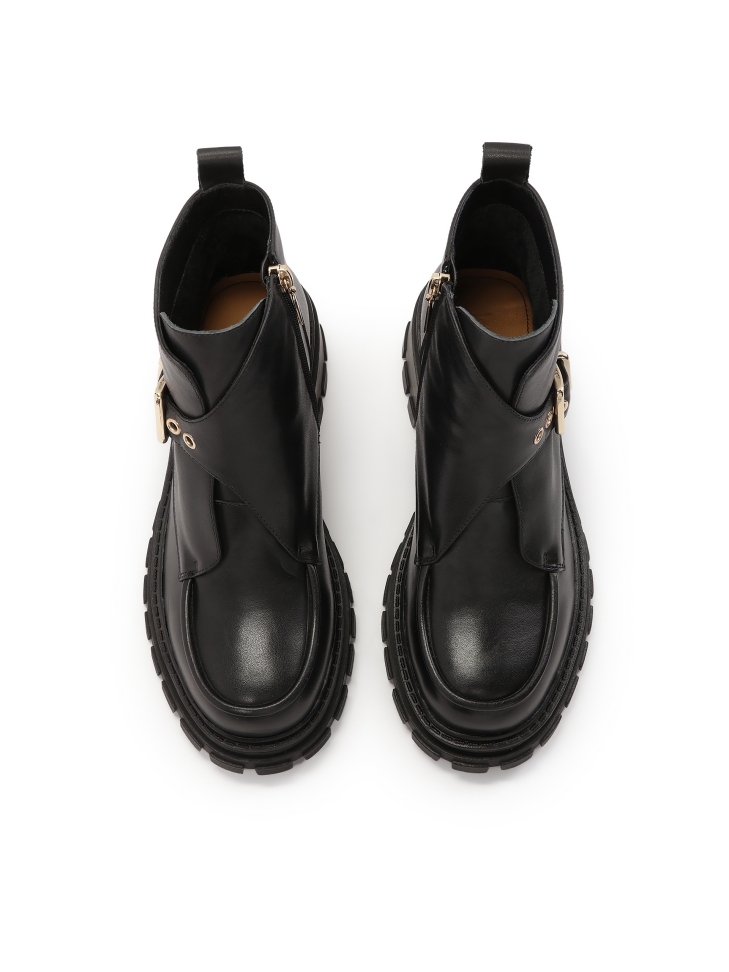 Skórzane botki z ozdobną klapą na sprzączkę HADY