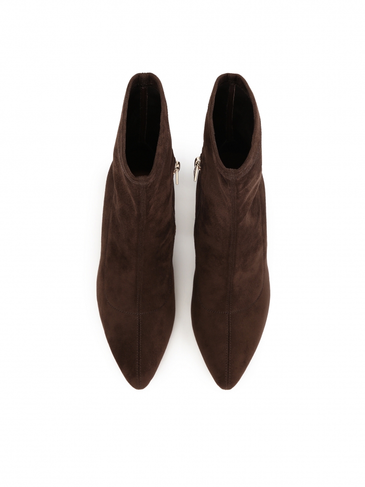 Ciemnobrązowe botki z tkaniny na słupku FLYNN