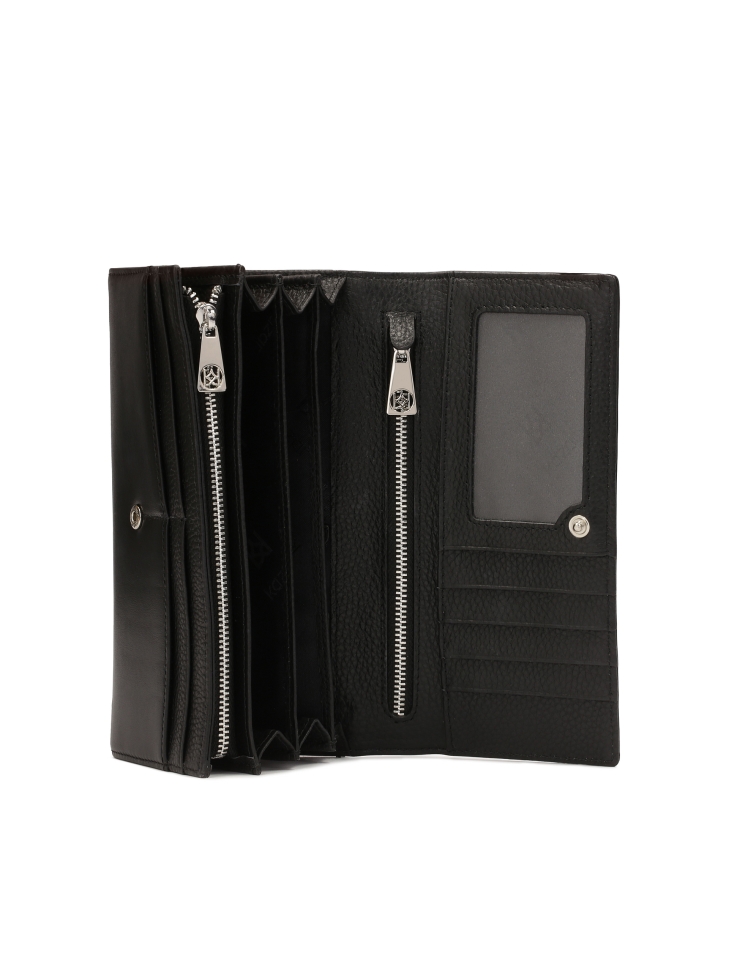 Podłużny skórzany portfel ze srebrnymi detalami JOLENE