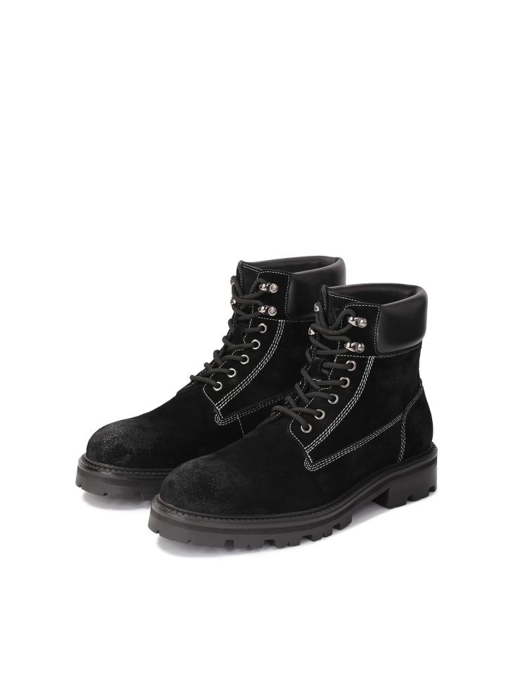 Zamszowe trzewiki z wstawką z gładkiej skóry  KS ALCESTE