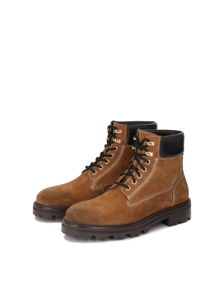 Brązowe męskie trzewiki z zamszu na trepowej podeszwie KS ALCESTE