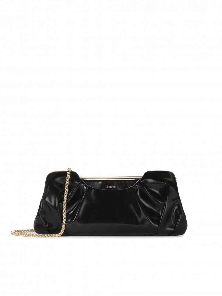 Marszczona skórzana torebka z metalową ramą BARI