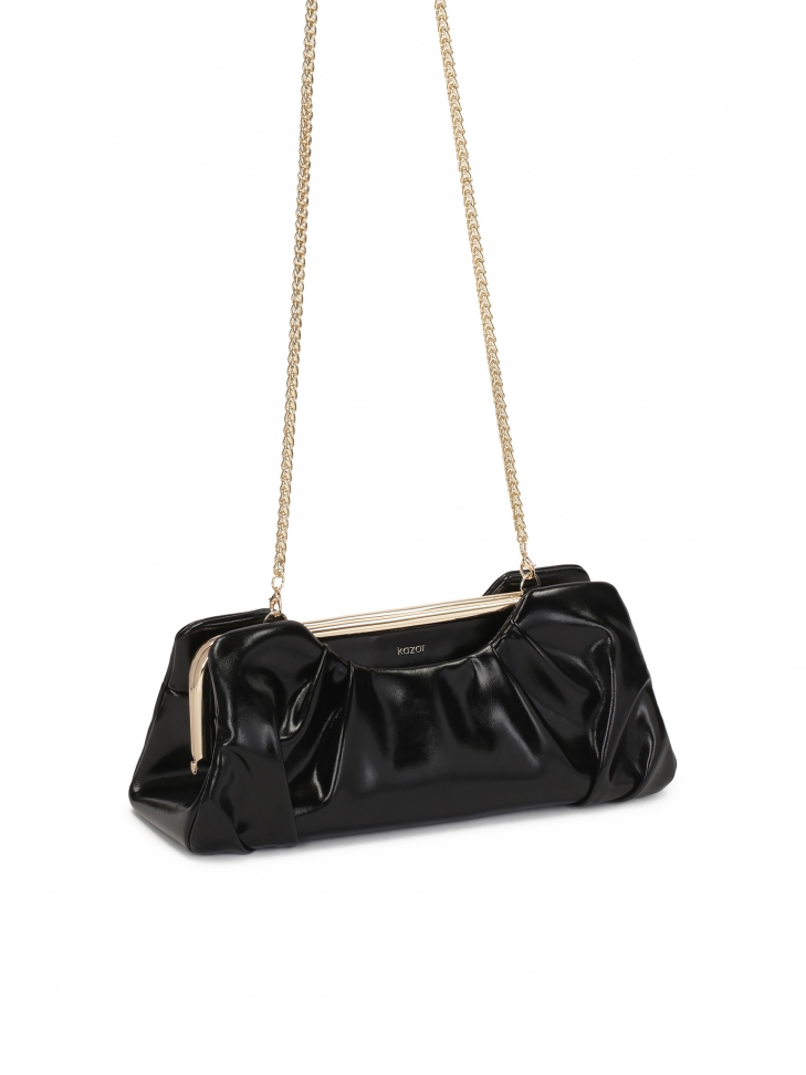 Marszczona skórzana torebka z metalową ramą BARI