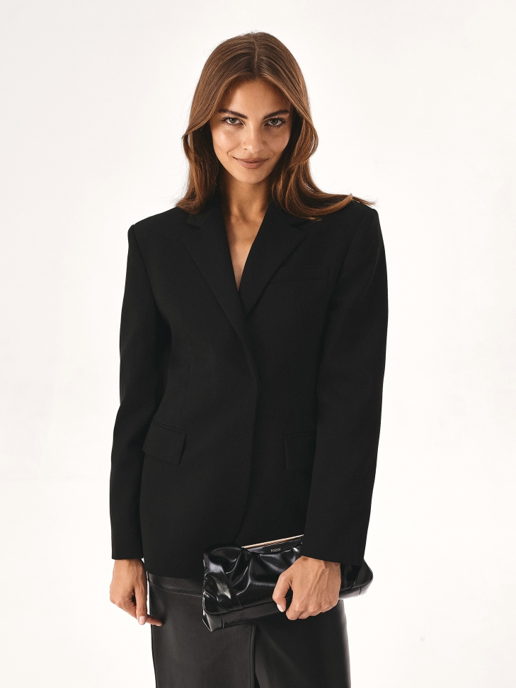 Marszczona skórzana torebka z metalową ramą BARI