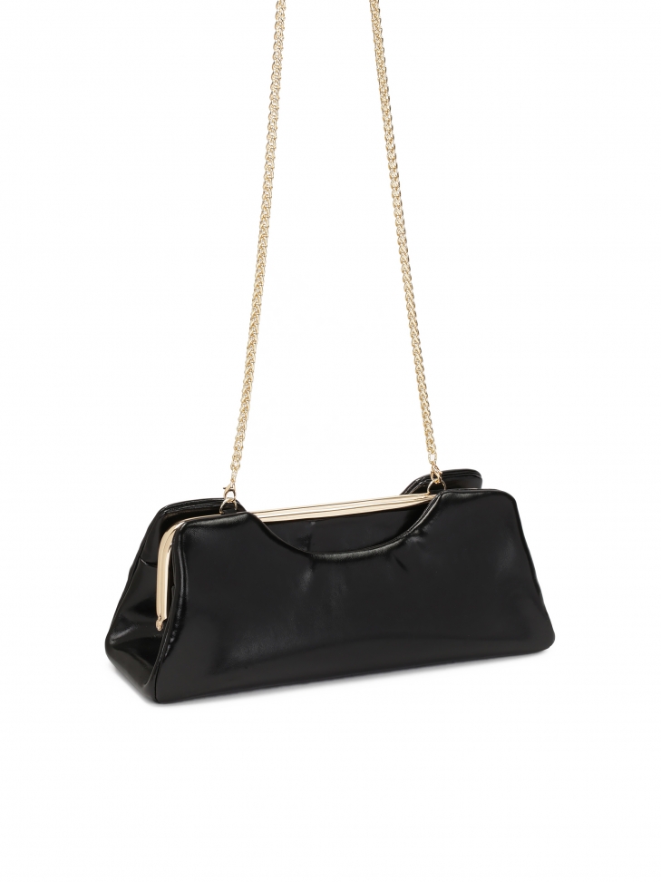 Marszczona skórzana torebka z metalową ramą BARI