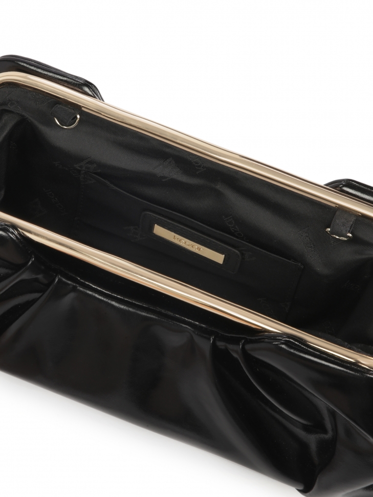 Marszczona skórzana torebka z metalową ramą BARI