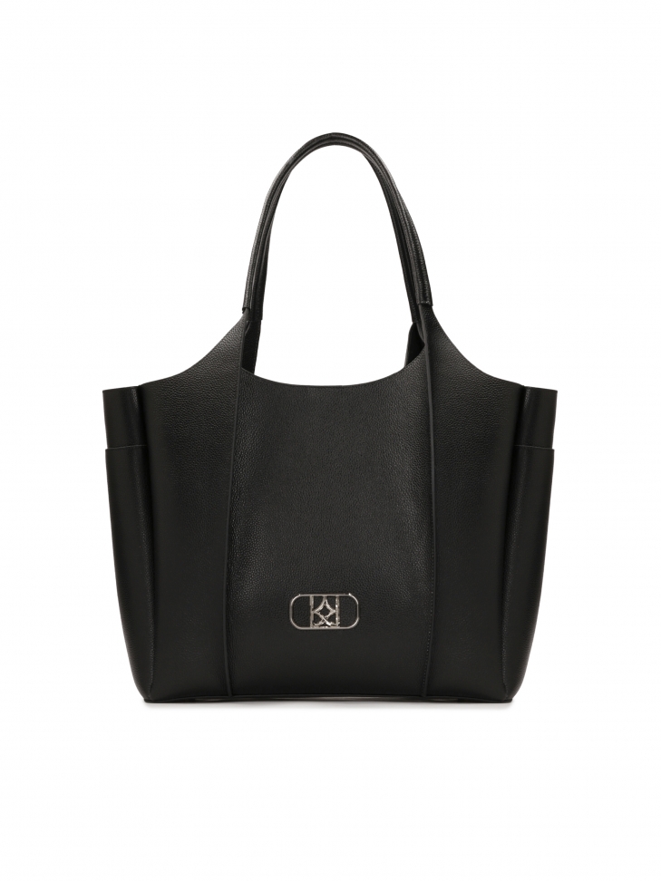 Duża czarna torebka ze srebrnym okuciem SIENE L