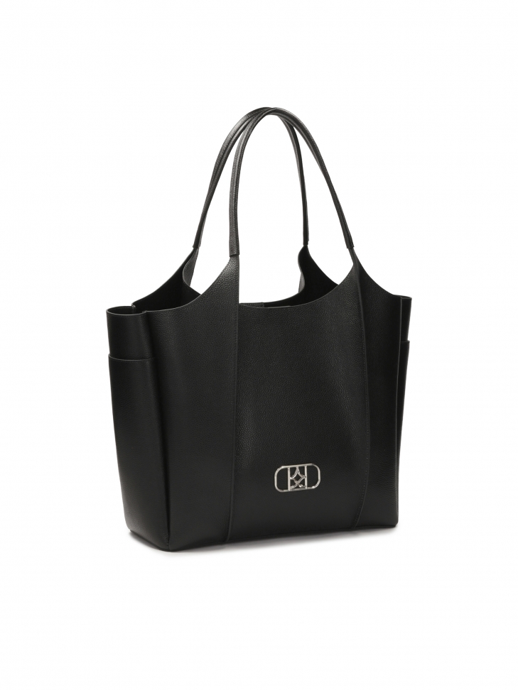 Duża czarna torebka ze srebrnym okuciem SIENE L