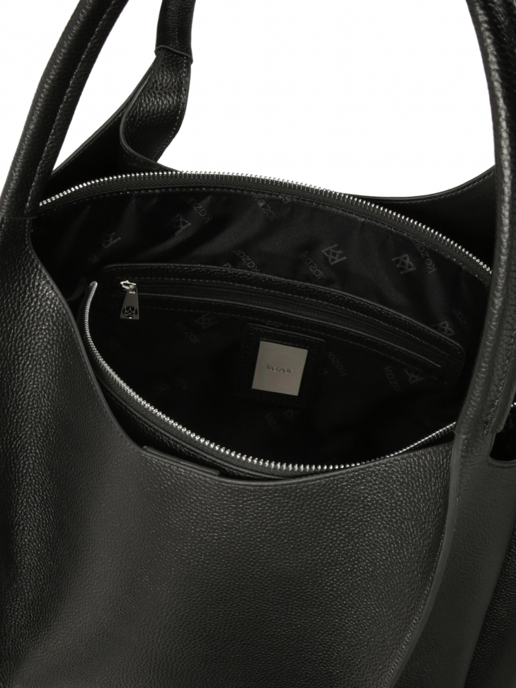 Duża czarna torebka ze srebrnym okuciem SIENE L