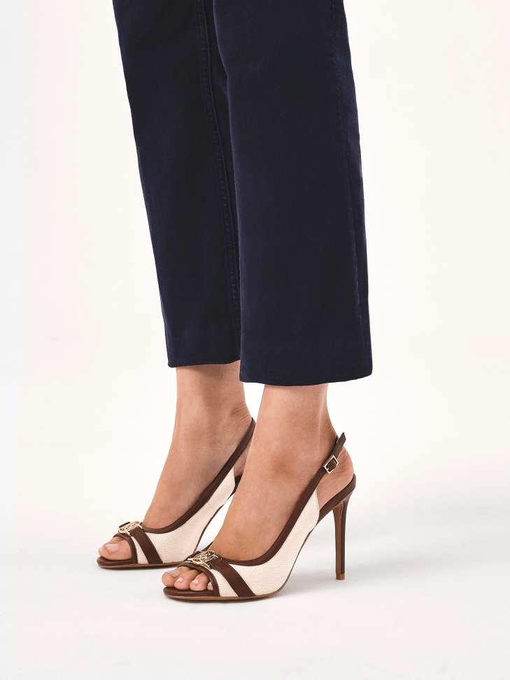 Brązowo-beżowe sandały ze skóry i tkaniny AUDE