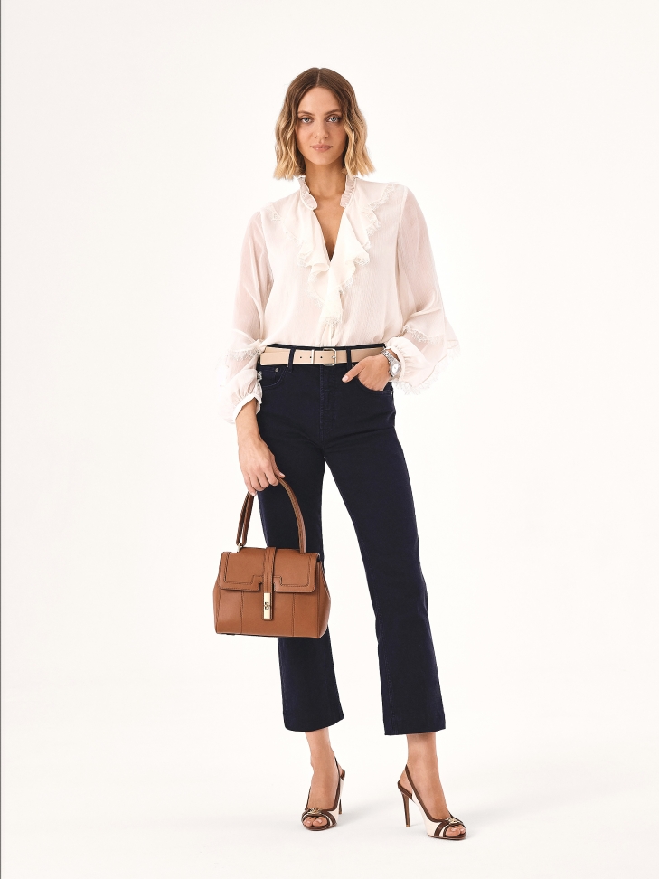 Brązowo-beżowe sandały ze skóry i tkaniny AUDE