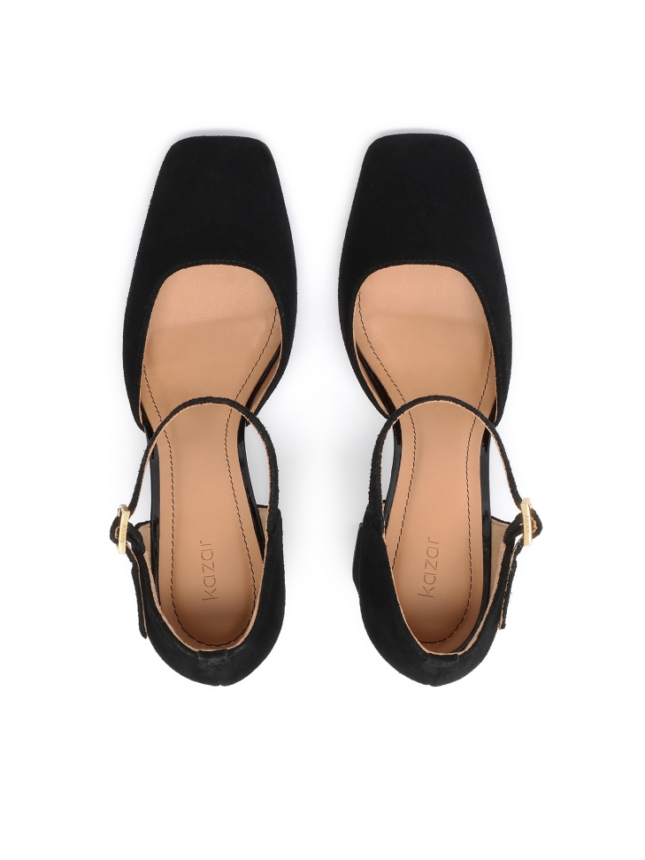 Zamszowe półotwarte czółenka na słupku ZELIA