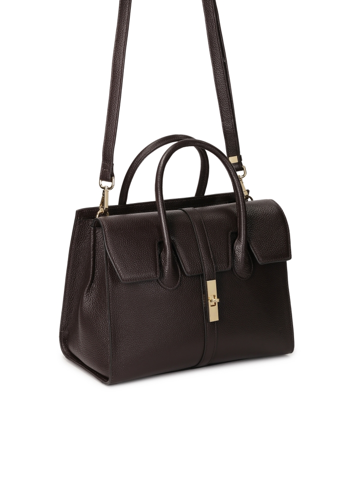 Ciemnobrązowa torebka z rączkami i odpinanym paskiem FELICITE M