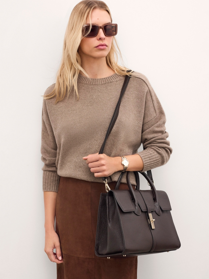 Ciemnobrązowa torebka z rączkami i odpinanym paskiem FELICITE M