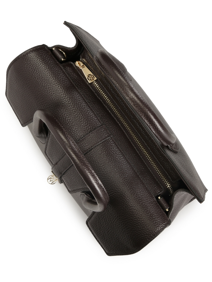 Ciemnobrązowa torebka z rączkami i odpinanym paskiem FELICITE M