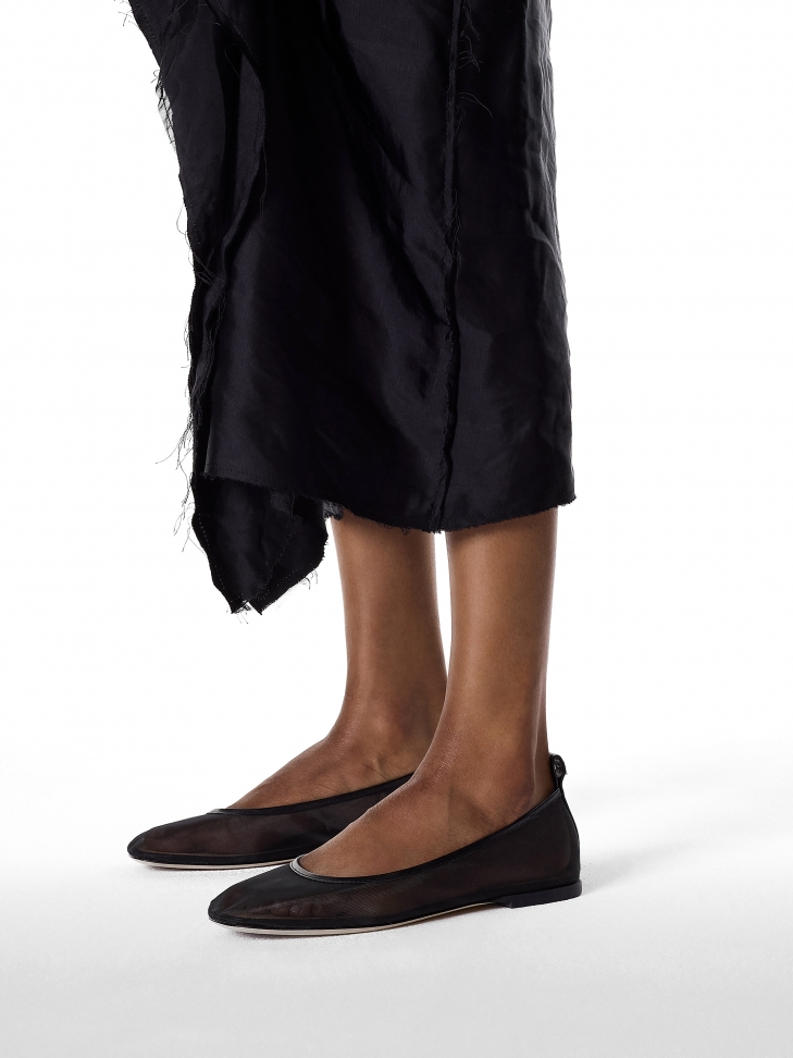 Czarne baleriny z siateczki ze skórzaną lamówką  KS AVRIL