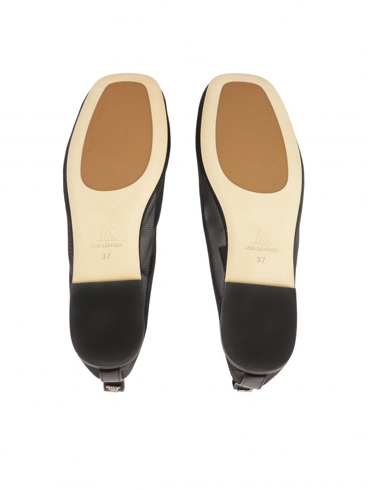 Czarne baleriny z siateczki ze skórzaną lamówką  KS AVRIL