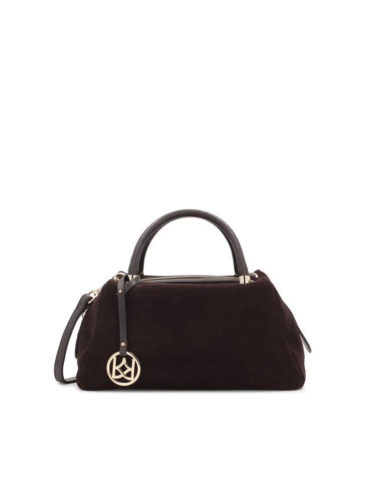 Brązowa torebka z zamszu i skóry naturalnej z brelokiem WENNY