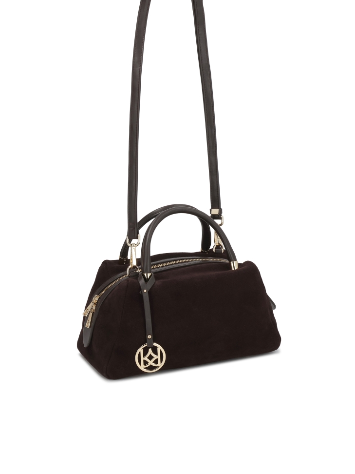 Brązowa torebka z zamszu i skóry naturalnej z brelokiem WENNY