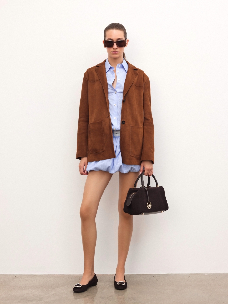 Brązowa torebka z zamszu i skóry naturalnej z brelokiem WENNY