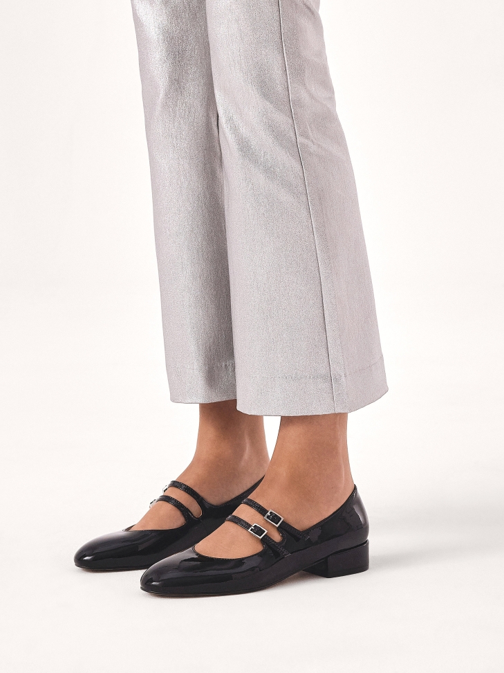 Lakierowane czarne czółenka Mary Jane z dwoma paskami KAJA