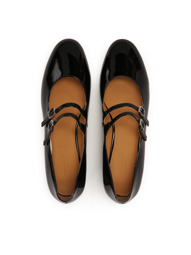 Lakierowane czarne czółenka Mary Jane z dwoma paskami KAJA