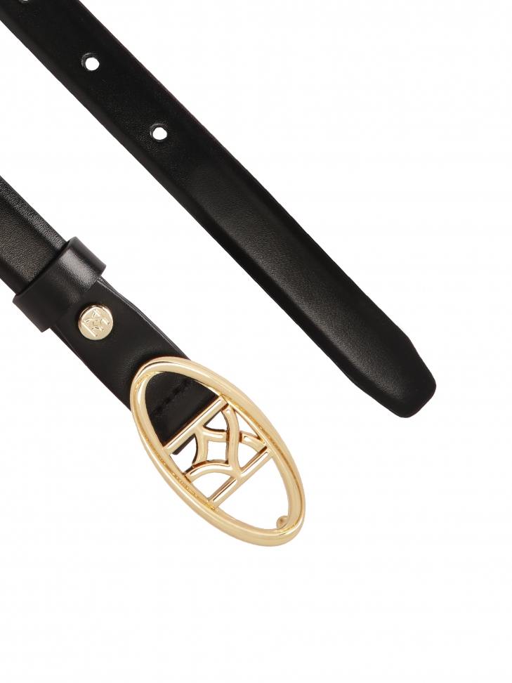 Elegancki czarny pasek z owalną klamrą BRIELLA