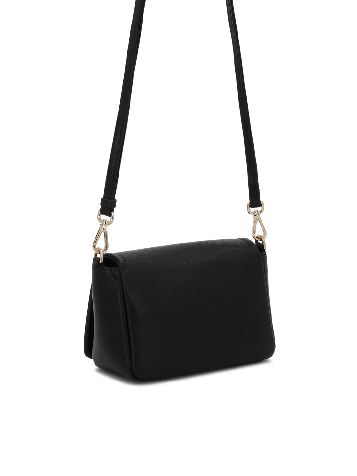 Mała czarna torebka ze skóry z klapą ZIRELIA