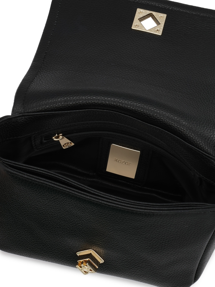 Mała czarna torebka ze skóry z klapą ZIRELIA