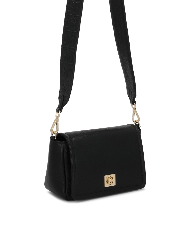 Mała czarna torebka ze skóry z klapą ZIRELIA