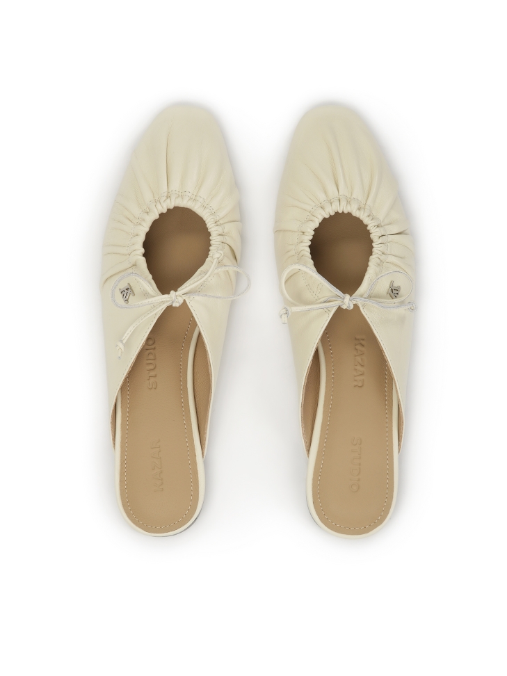 Kremowe klapki z wiązaną cholewką  KS LUCITA