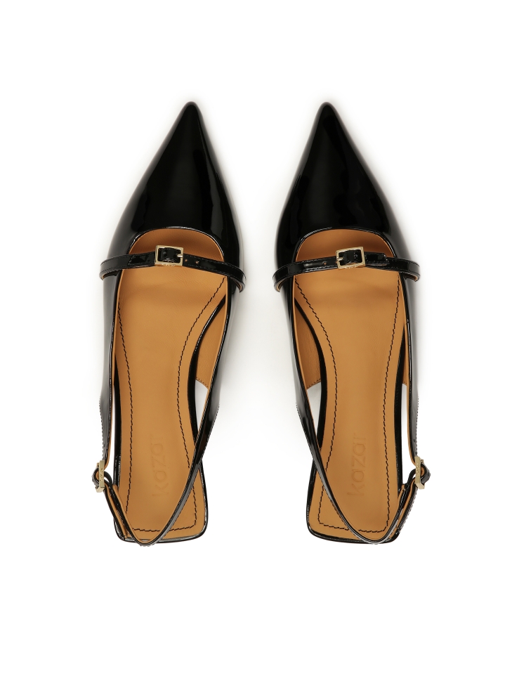Lakierowane płaskie czółenka slingback COCO