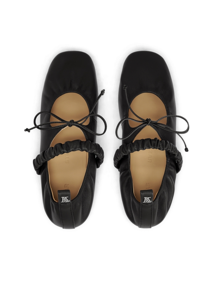Modne czarne baleriny na skórzanej podeszwie KS AVRIL